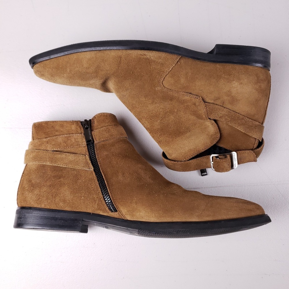 Karl Lagerfeld Paris Suede Ankle Boots 9.5M Buckle Strap Brown Jodhpur Zip-Up - Picture 3 of 16